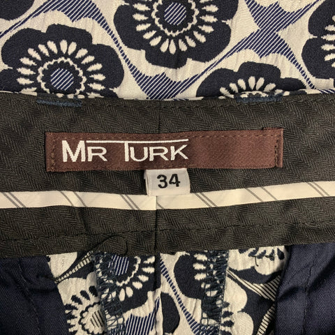 MR TURK Size 34 Navy White Jacquard Polyester Blend Zip Fly Dress Pants