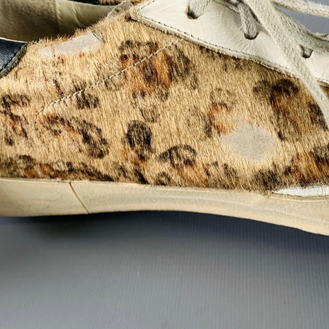 GOLDEN GOOSE Size 9 Beige Brown Calf Hair Mixed Patterns Low Top Sneakers