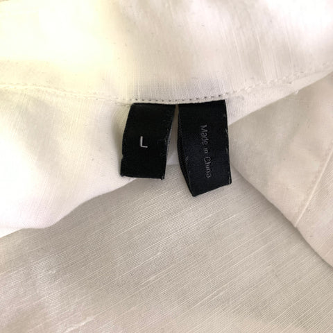 THEORY Size L White Solid Linen Blend Pointed Collar Long Sleeve Shirt