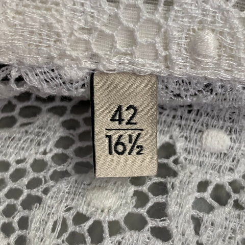 GUCCI by ALESSANDRO MICHELE Size L White Macrame Lace Cotton Blend Bow Long Sleeve Shirt