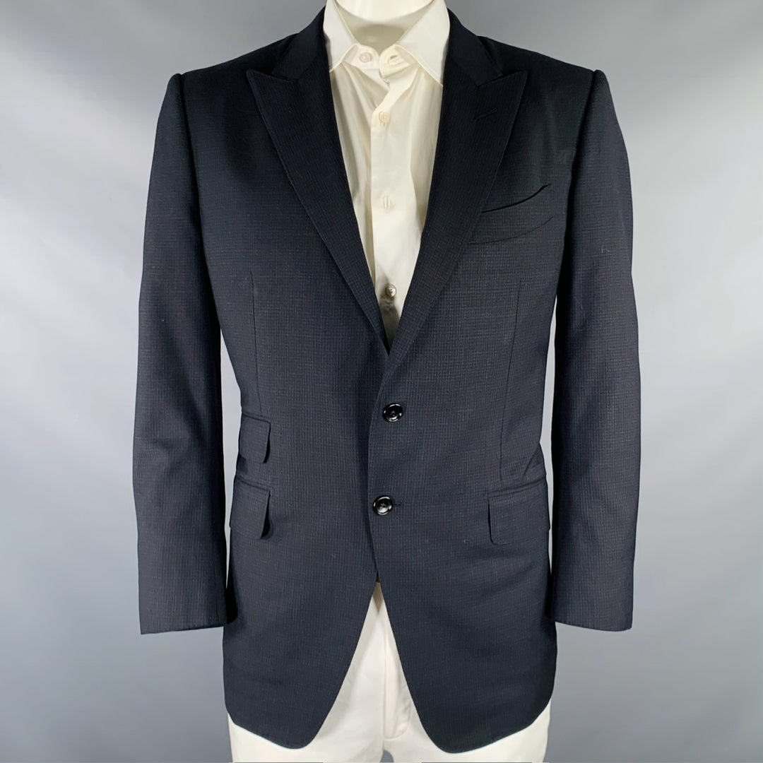 TOM FORD Size 44 Black Navy Checkered Wool Blend Sport Coat