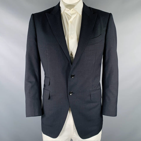 TOM FORD Size 44 Black Navy Checkered Wool Blend Sport Coat