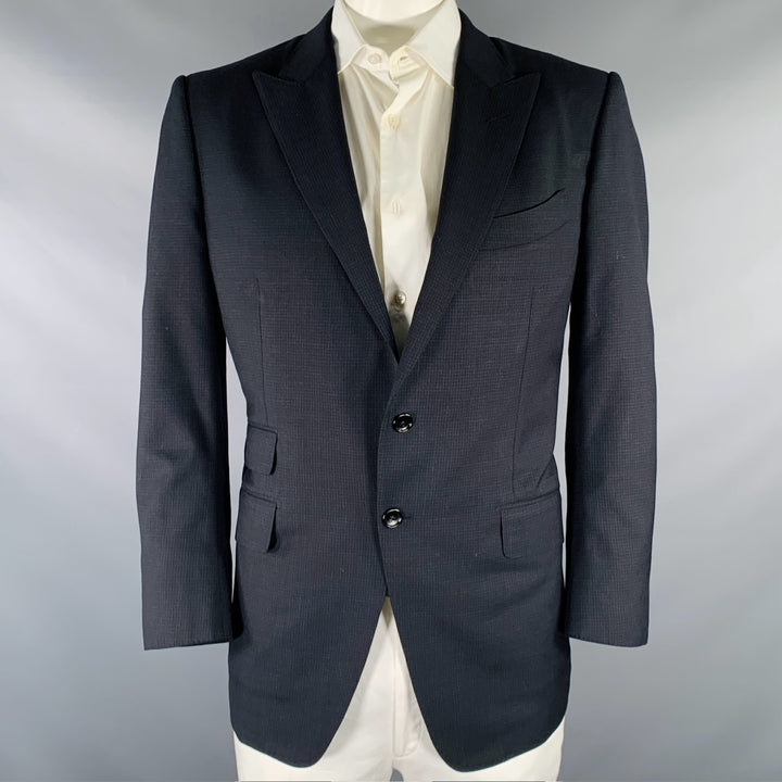 TOM FORD Size 44 Black Navy Checkered Wool Blend Sport Coat