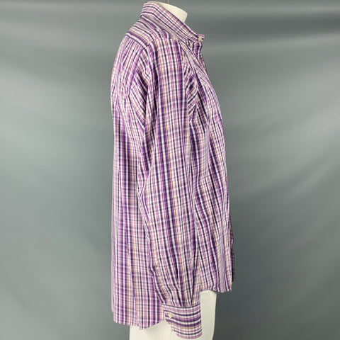 ETRO Size L Purple White Plaid Cotton Button Up Long Sleeve Shirt
