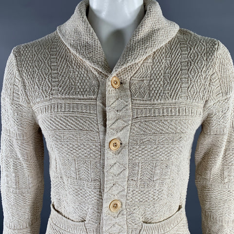 RRL by RALPH LAUREN Size L Cream Knit Cotton Silk Shawl Cardigan