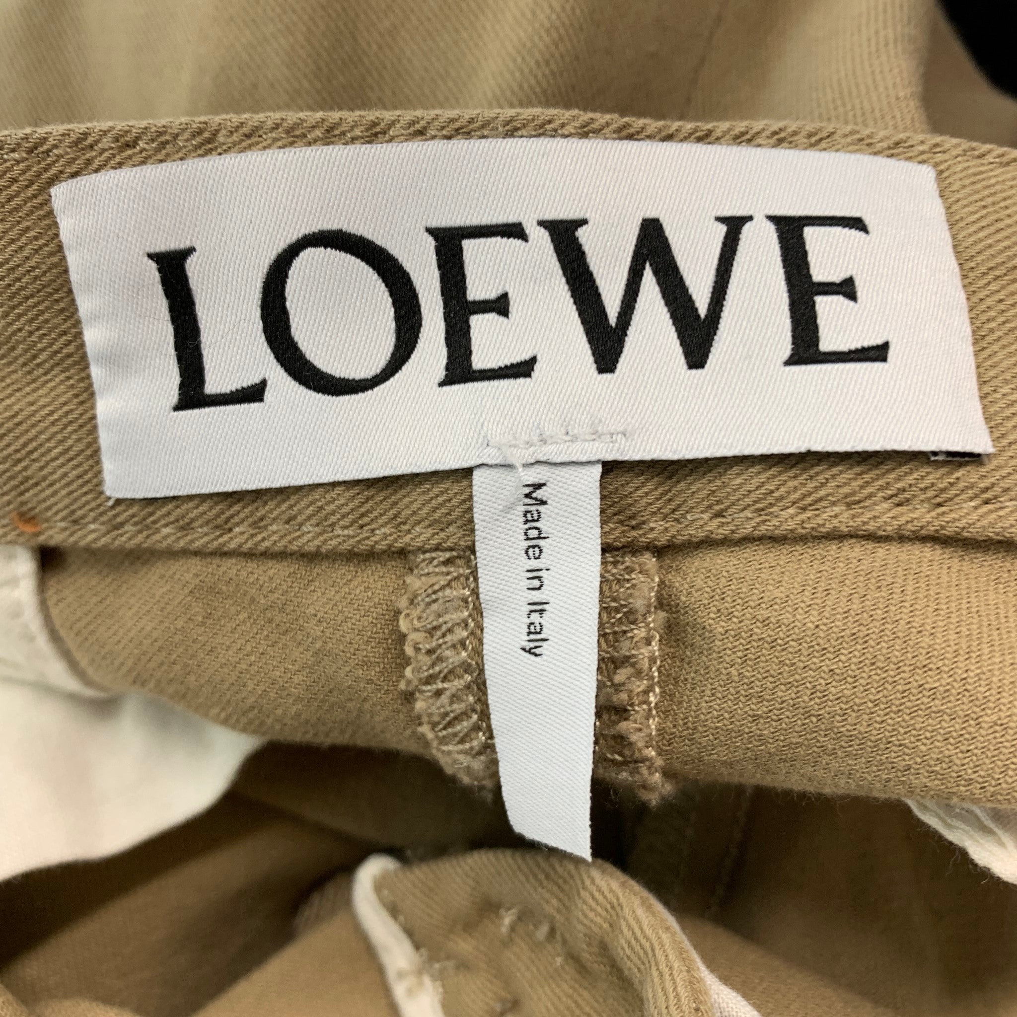 LOEWE Size 34 Khaki Solid Cotton Button Fly Dress Pants Sui Generis Designer Consignment