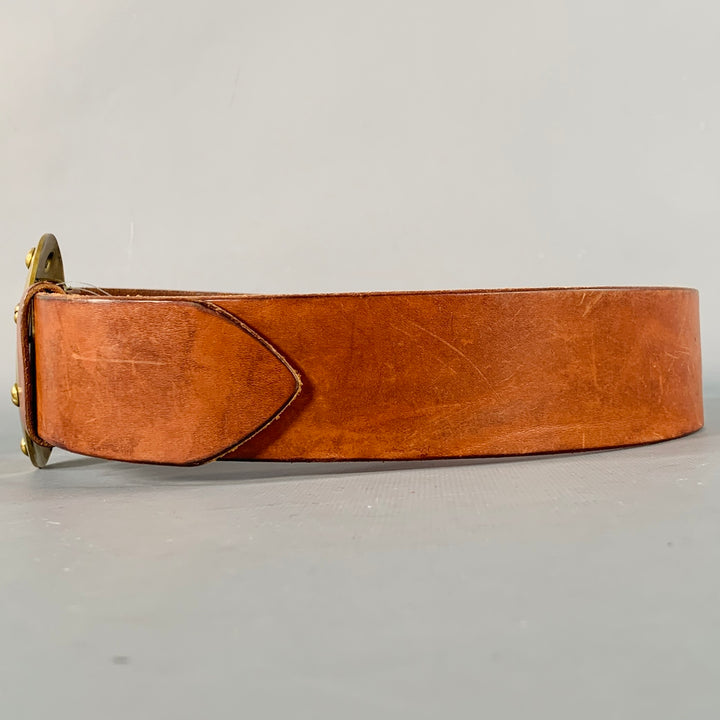 RALPH LAUREN Size 28 Brown Brass Leather Wide Belt