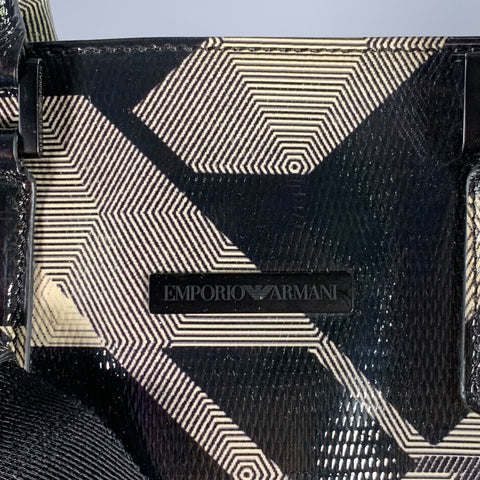 EMPORIO ARMANI Size Black Grey Beige Print Leather Tote Bag