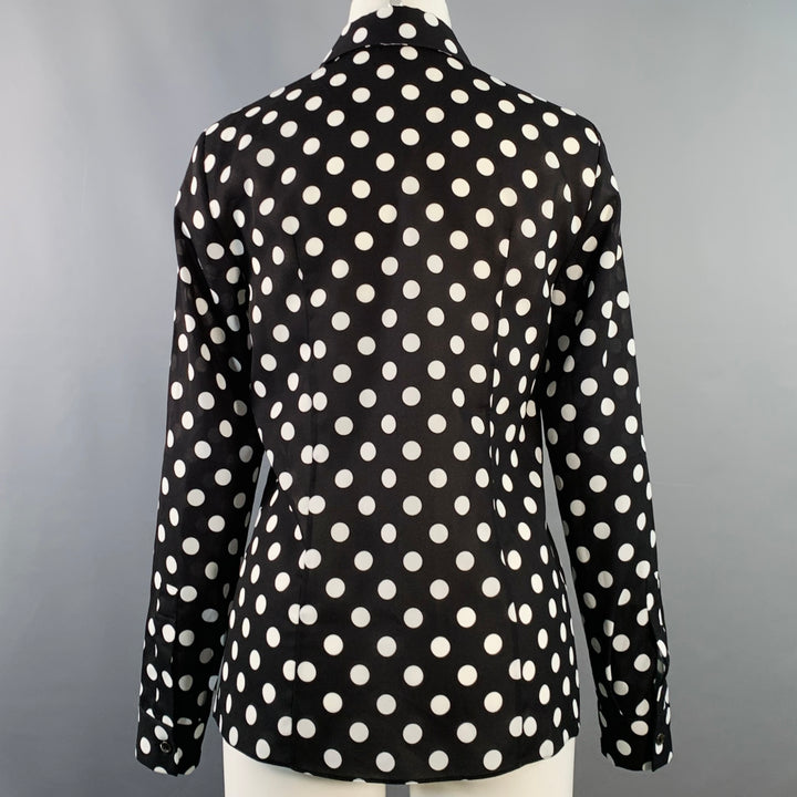 MICHAEL KORS COLLECTION Size 2 Black White Polyester Polka Dot Bow Blouse