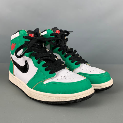 Zapatillas altas de cuero con bloques de color blanco y verde talla 7,5 NIKE