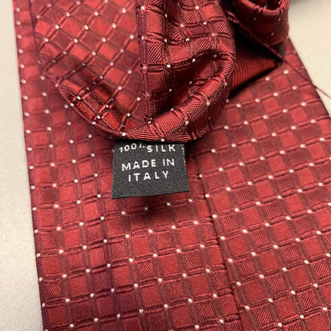 BORRELLI Burgundy White Checkered Silk Tie