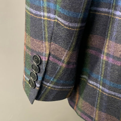ETRO Size 48 Navy Multi Color Plaid Wool Cashmere Sport Coat