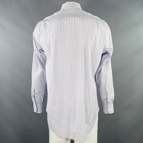 SID MASHBURN Size L Blue Orange Stripe Cotton One Pocket Long Sleeve Shirt