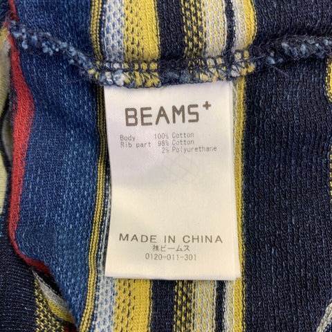 BEAMS PLUS Size M Black Multi Color Stripe Cotton Crew Neck Pullover