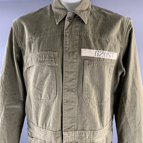 RRL by RALPH LAUREN Size XL Green Herringbone Cotton Boiler Flight Jumpsuit