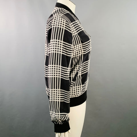 EQUIPMENT Taille L Blouson bombardier zippé en soie à carreaux noir et blanc