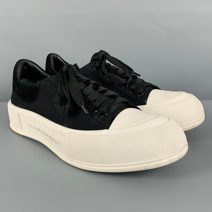 ALEXANDER MCQUEEN Size 10 Black White Two Toned Canvas Lace-Up Sneakers