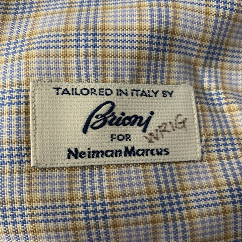 BRIONI Size M Blue Tan Plaid Cotton Long Sleeve Shirt