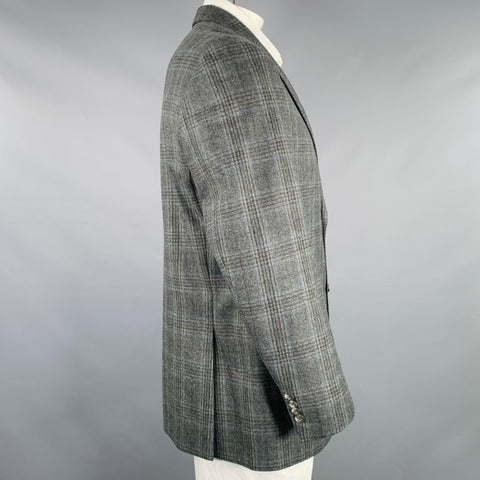 JACK VICTOR Size 42 Grey Charcoal Plaid Wool Sport Coat