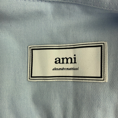 AMI by ALEXANDRE MATTIUSSI Size S Light Blue Red Patch Cotton Long Sleeve Shirt