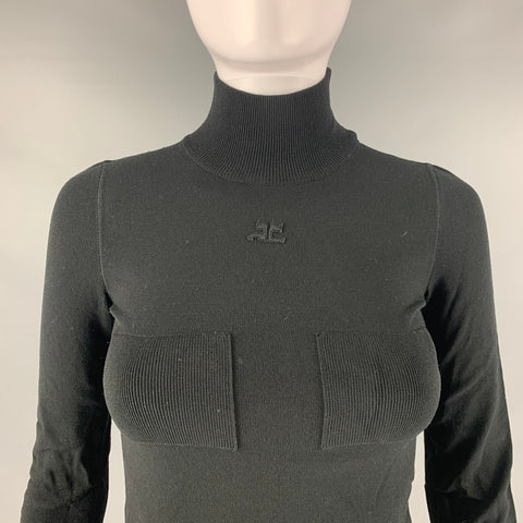 COURREGES Size S Black Nylon Mock Neck Dress Top