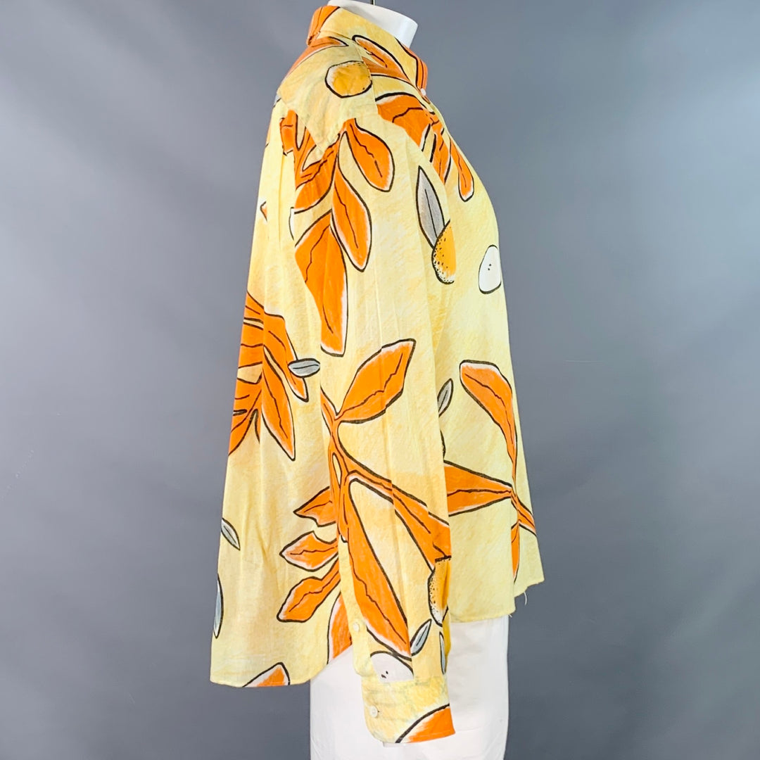 JACQUEMUS SS19 Size 44 Le Gadjo Yellow Orange Leaves Cotton One Pocket Long Sleeve Shirt