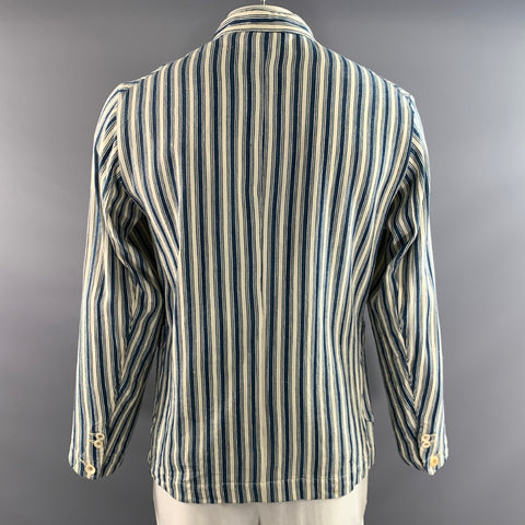 45rpm Size L Blue White Stripe Cotton Nehru Collar Jacket