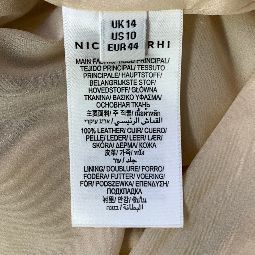 NICOLE FARHI Size 10 Beige Leather Lambskin Side Zipper Midi Skirt