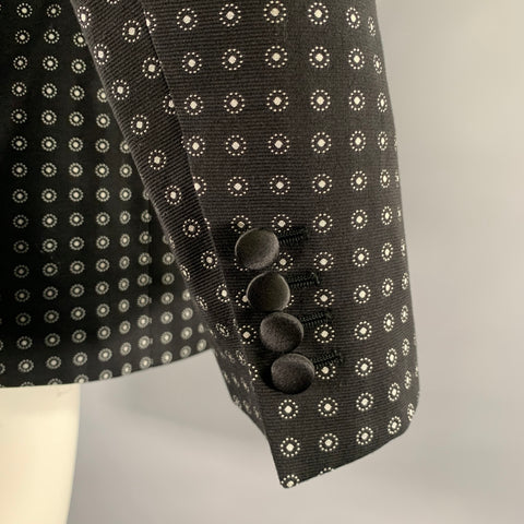 DOLCE & GABBANA Size 40 Black White Dot Cotton Blend Tuxedo Sport Coat