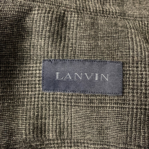 LANVIN Size L Grey Black Tartan Wool Blend  Button Up Long Sleeve Shirt