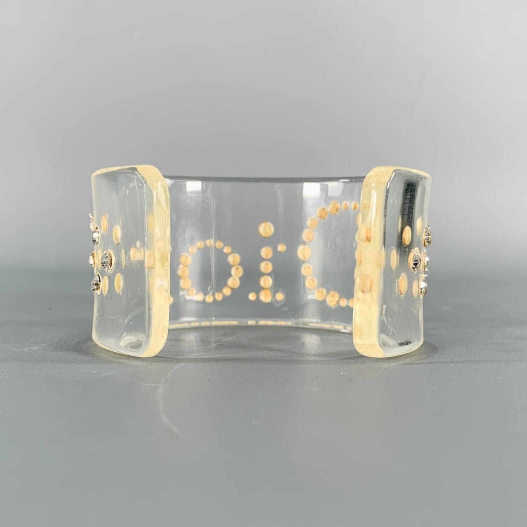 DIOR 90s Silver Clear Lucite Rhinestones Cuff Bracelet
