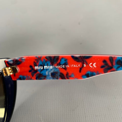 MIU MIU Navy Red SMU 02P Floral Acetate Sunglasses