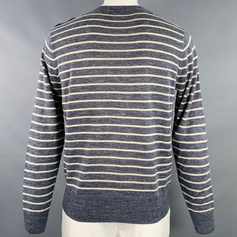 J.CREW Size L Grey Cream Stripe Wool Alpaca Crew Neck Pullover