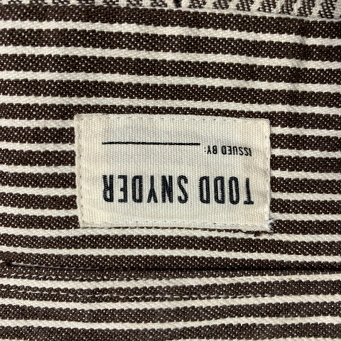 TODD SNYDER Size M Brown White Stripe Cotton Worker Long Sleeve Shirt