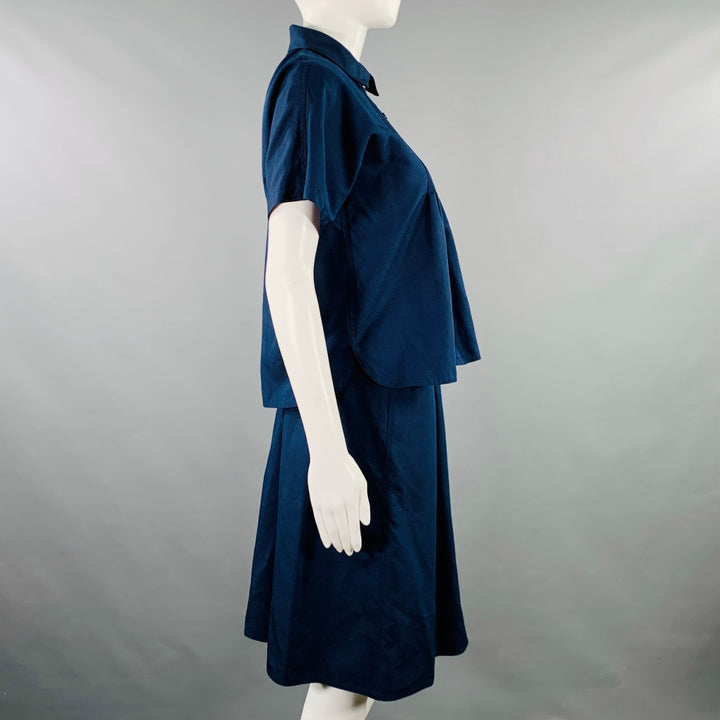 GEOFFREY BEENE Size 4 Navy Woven Pleated Knee Length Skirt Set
