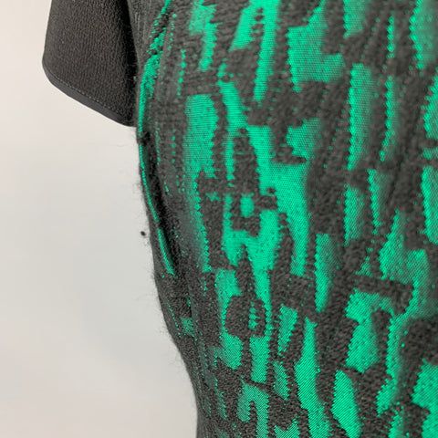 JOANNA MASTROIANNI Size 8 Black Green Jacquard Short Sleeve Below Knee Dress