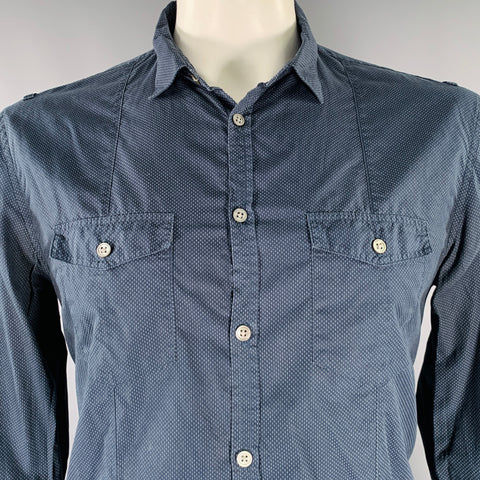 JOHN VARVATOS Size L Navy White Nailhead Cotton Patch Pocket Long Sleeve Shirt
