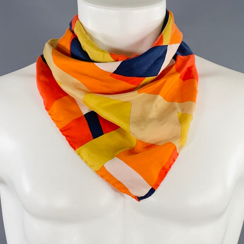 CHRISTIAN DIOR Orange Blue Color Block Silk Twill Square Scarf