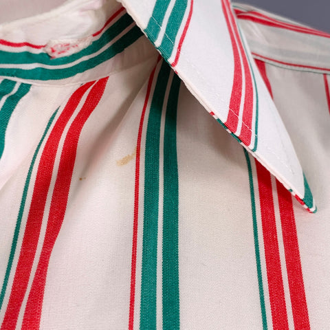 TURNBULL & ASSER Vintage Size L White Green Red Stripe Cotton French Cuff Long Sleeve Shirt