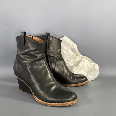 MAISON MARTIN MARGIELA Size 10 Black Brown Leather Ankle Zips Boots