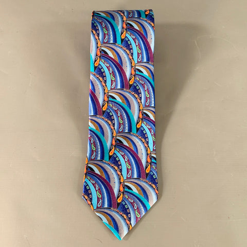 ERMENEGILDO ZEGNA Blue Turquoise Abstract Paisley Silk Satin Tie