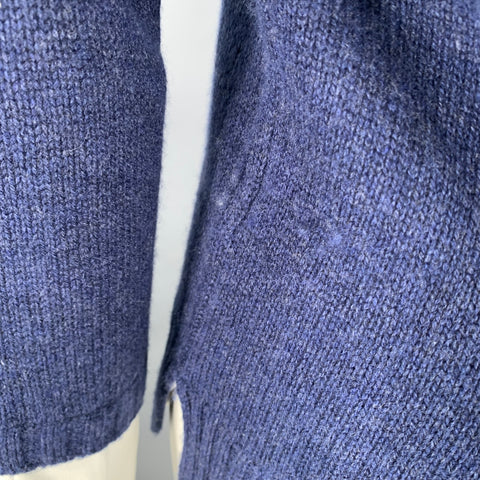 BROCHU WALKER Size S Blue Cream Wool Cashmere Oversized Contrast Trim Faux Layer Pullover