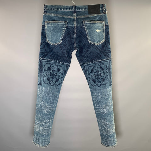 LEVI'S Size 32 Blue Navy Embroidery Cotton Straight Denim Jeans
