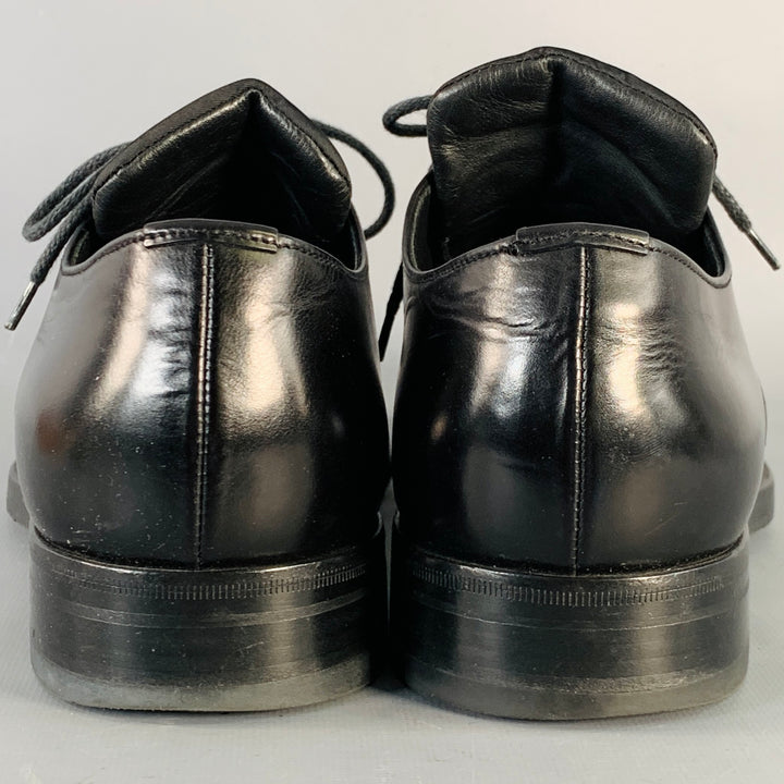 PRADA Size 10 Black Leather Nylon Derby Lace-Up Shoes