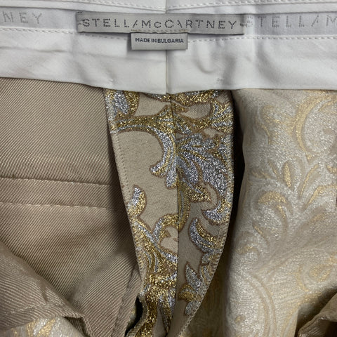 STELLA McCARTNEY Size 2 Metallic Gold Silver Polyamide Blend Jacquard Peak Lapel Pantsuit