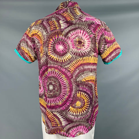 ROBERT GRAHAM Size L Purple Multi Color Tie Dye Silk Short Sleeve Shirt