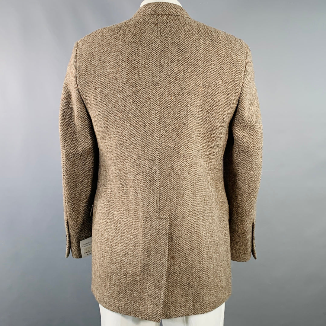 O'CONNELL'S Size 42 Long Brown Beige Herringbone Wool Sport Coat