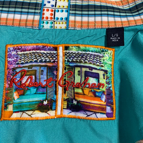 ROBERT GRAHAM Size L Multi Color Print Cotton Button Up Short Sleeve Shirt