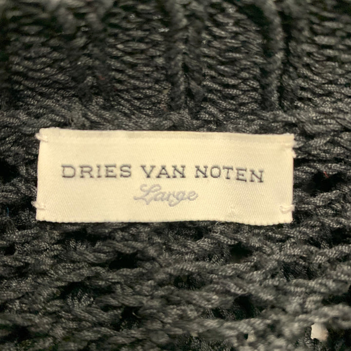 DRIES VAN NOTEN Size L Black Fishnet Crew Neck Pullover