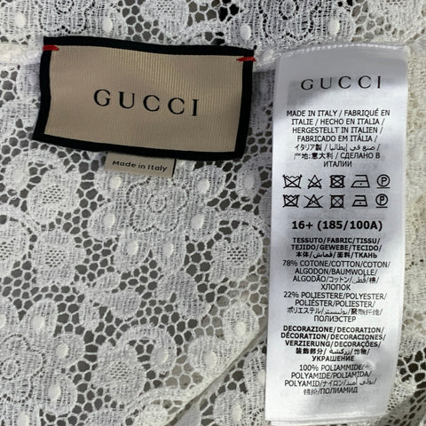 GUCCI by ALESSANDRO MICHELE Size L White Macrame Lace Cotton Blend Bow Long Sleeve Shirt